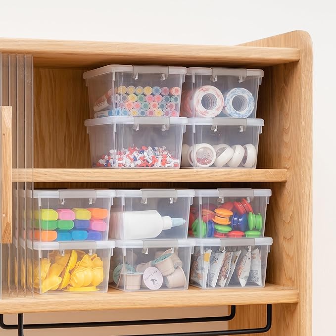 Citylife 1.3 QT 20 Packs Small Storage Bins Plastic Storage Container Stackable Box with Lids for Organizing, Clear White-NeatNest