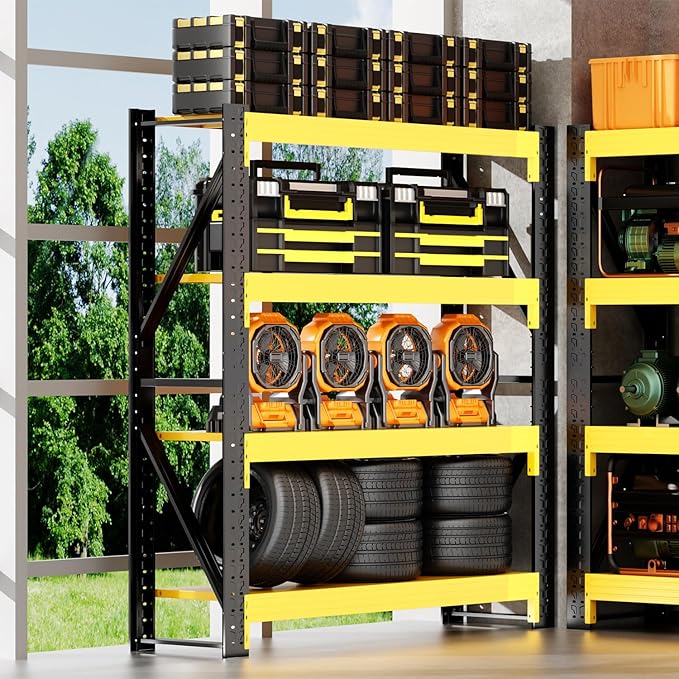48" W Garage Shelving,4-Tier Heavy Duty Storage Shelves Unit with Adjustable Metal Shelf for Warehouse,Basement,Workshop,4000LBS,48" W x 20" D x 79" H,Black&Yellow-NeatNest