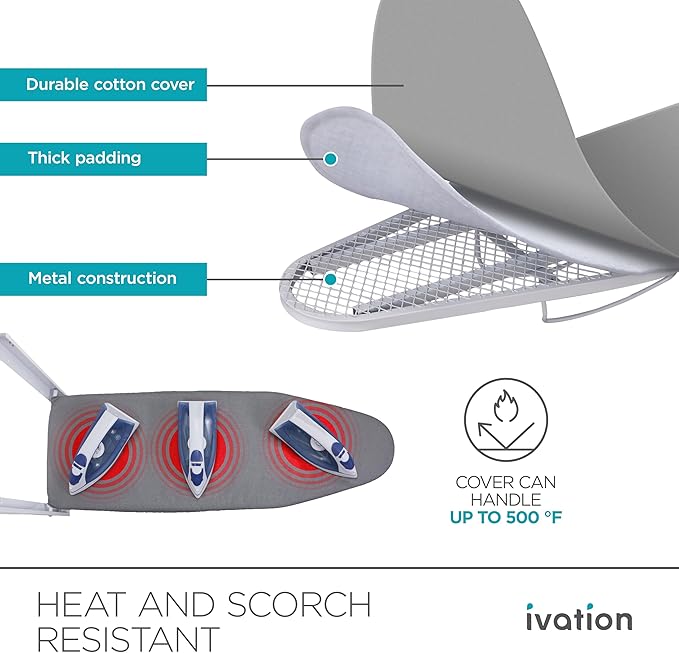 Ivation Wall-Mounted Ironing Board | Foldable 36.2” x 12.2” Sturdy Ironing Station for Home & Apartments, Easy-Release Lever, Removable Cotton Cover, Includes Mounting Hardware with Iron Holder