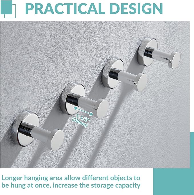 APLusee Polished Chrome Hand Towel Hook, 4 Pack 304 Stainless Steel Storage Coat Hook for Toilet Bathroom Kitchen, Home Accessories Wall Mounted