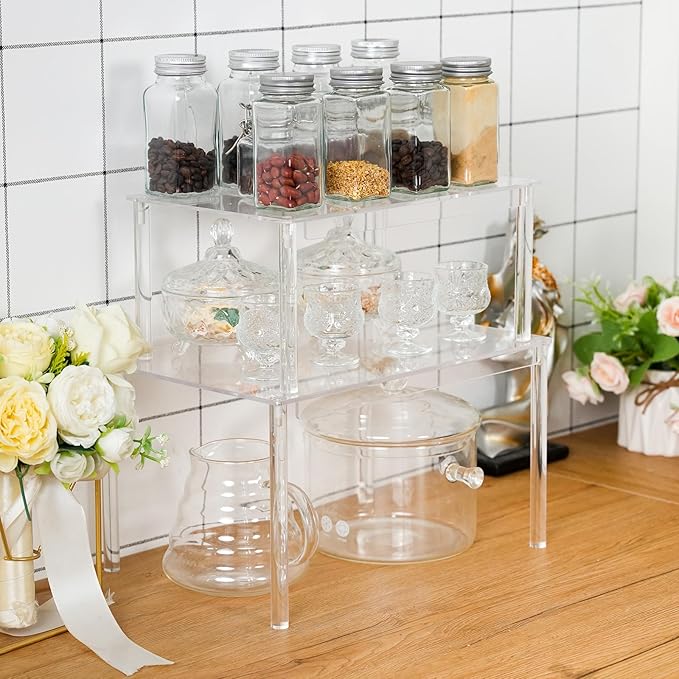 Acrylic Cabinet Organizer Shelf-4 Pack,Stackable Spice Rack Organizer for Cabinet,Clear Shelves for Kitchen Organizers and Storage-NeatNest