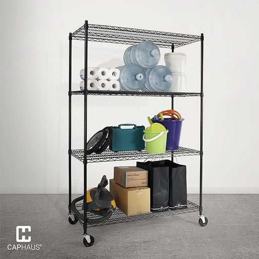 CAPHAUS 4-Tier Heavy Duty Adjustable Height Wire Shelving Unit w/Wheels & Leveling Feet, Metal Steel Shelf, Garage Shelving, Utility Rack Storage, 48" W-NeatNest