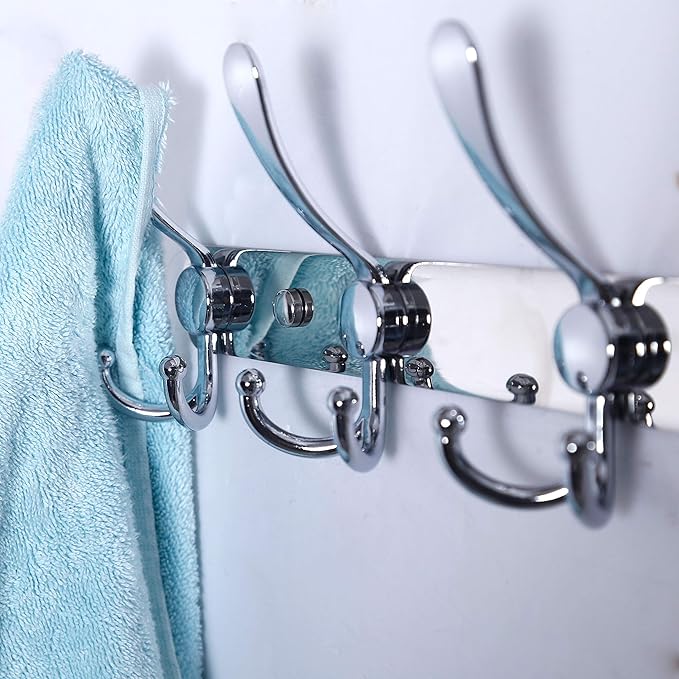 Dseap Coat Rack Wall Mount - 29.5” Long 8-Tri-Hooks Heavy Duty Coat Hanger Rail Wall Hooks for Hanging Coats Hats Clothing Clothes Purse Mudroom Entryway, Chromed-NeatNest
