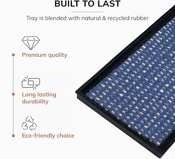 Anji Mountain AMB0BT4F-010 Black Rubber Boot/Shoe Tray with Coir, Fits 4 Pair (46.5" Wide), Blue & Ivory Insert