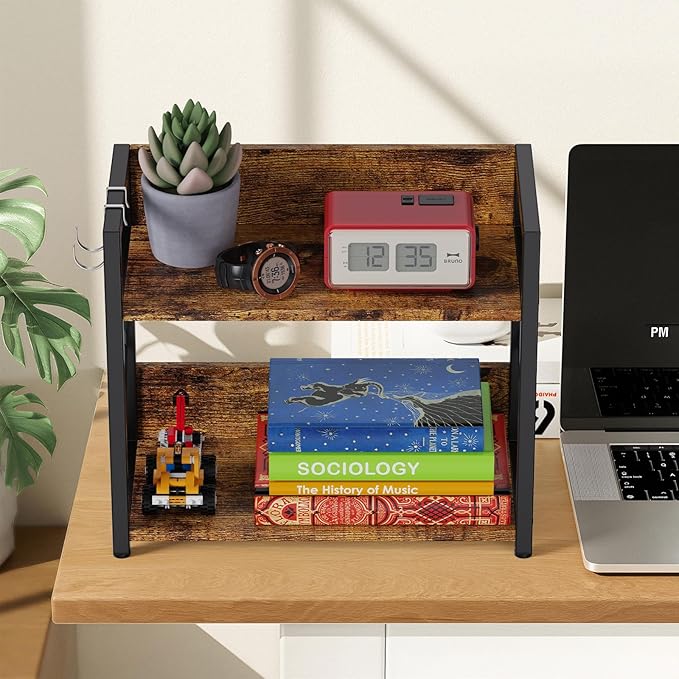 Coffee-Bar-Station-Organizer Shelf for Countertop, 2 Tiers Kitchen Counter Shelf Riser, Wooden Spice Rack Organizer, Coffee Bar Accessories(Rustic Brown, Large)-NeatNest