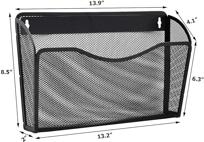 EASEPRES 6 Single Pocket Mesh Hanging File Organizer, Vertical Wall Mounted Magazine File Holder, Mount Basket Mail Paper Document Folder Organizing for Office, Home and School, Black