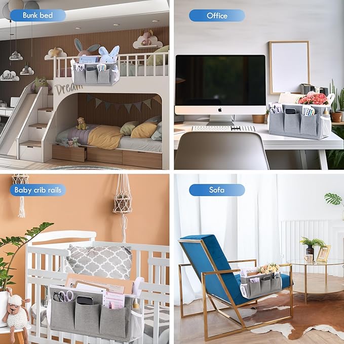 3 Pcs Bedside Caddy Storage Organizer, Bedside Hanging Storage Bag with Pockets and Fixed Straps for Bunk Bed Shelf Dorm Rooms Crib Bed Rails Hospital Beds, Can Be Placed Glasses Books-NeatNest