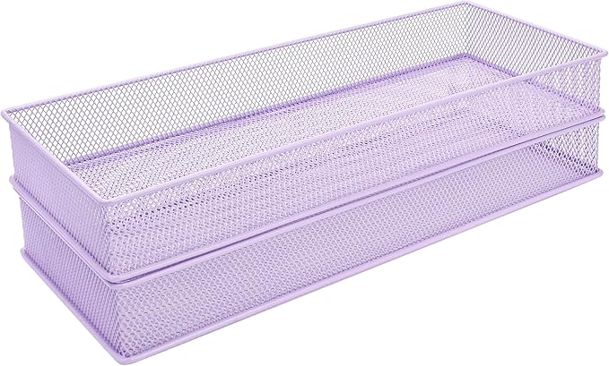 Annova Mesh Stackable Drawer Cabinet and Shelf Organizer Bins Storage Basket School Office Supply Holder Tray- Set of 2 (Light Purple, 6x15x2 Inch)-NeatNest