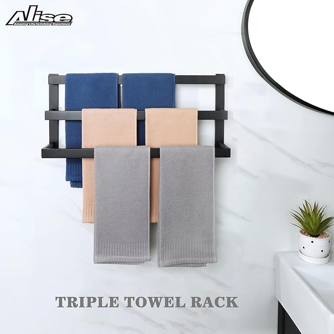 Alise Bath 3 Towel Bars Towel Racks for Bathroom Lavatory Wall Mount,Towel Hanger SUS304 Stainless Steel Towel Holder Towel Rail 23.2 Inch,Matte Black,GOY003-B