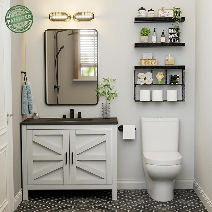 Bathroom Floating Shelves for Wall - Shelf Over Toilet Storage Small Farmhouse Decor Shelves (15.7 inch, Set of 3, Black)-NeatNest