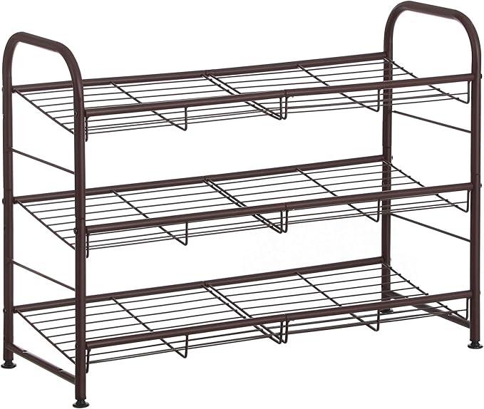 SONGMICS Shoe Rack, 3 Tier Shoe Organizer for Closet, Holds up to 12 Pairs of Shoes, Shoe Rack for Front Door Entrance, Metal Shoe Shelf with Adjustable Tilt Angle, for Entryway, Garage, Bronze-NeatNest