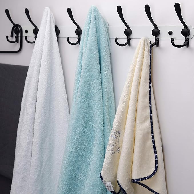 Dseap Coat Rack Wall Mount - 29.5” Long 8-Tri-Hooks Heavy Duty Coat Hanger Rail Wall Hooks for Hanging Coats Hats Clothing Clothes Purse Mudroom Entryway, White & Black-NeatNest