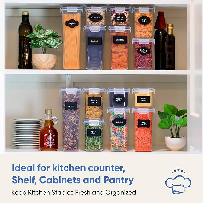 Chef's Path Kitchen Storage Box – Set of 14 Airtight Food Containers – Kitchen and Pantry Organisation – BPA-Free Plastic Food Storage Box – Labels, Marker and Spoons