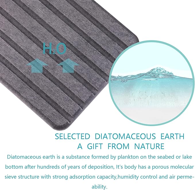 2 PCS Water Absorbent Diatomite Coasters (12.2" x 4"), Grooved Design, Water Absorbing Stone Used for Hand Soaps & Plants & toiletries in The Modern Home-NeatNest