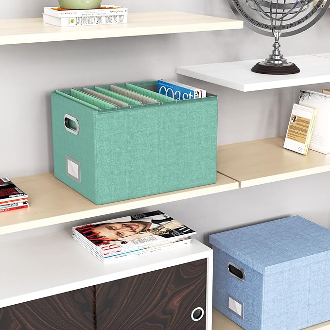 Oterri File Storage Organizer - Portable File Box with Lid, Fits Letter/Legal File Folders, Easy Slide Durable Hanging File Box for Office/Decor/Home, Bright Green