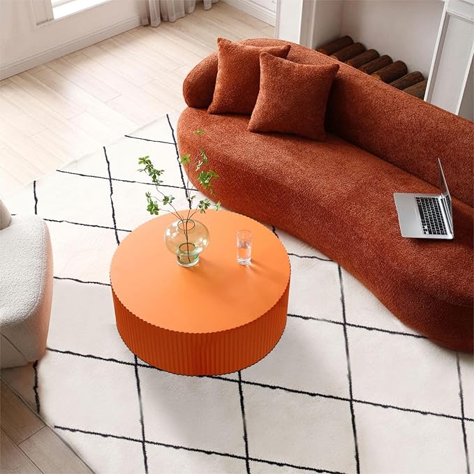 KEVINSPACE Coffee Table Round Sofa Side Table Modern End Table for Living Room Bedroom Office, No Assembling, Ø35.43" x 13.78"H Orange