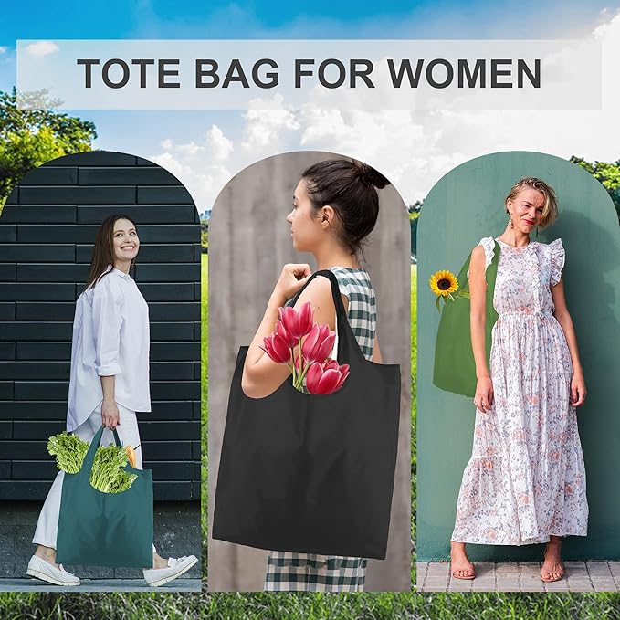 BeeGreen Reusable Grocery Bags Heavy Duty Extra Large 6 Pack Foldable Tote Bag - Cloth Grocery Bags Machine Washable Polyester Fabrics Bulk Shopping Bag - Reusable Gifts for Women (Green Black)-NeatNest