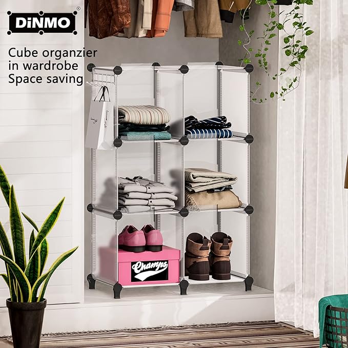 DINMO 6 Cubes Storage Organizer, Bookcase, Display Shelf with Wooden Mallet, Cabinet Storage for Kids, Adult, Office, Bedroom, Bathroom, White-NeatNest
