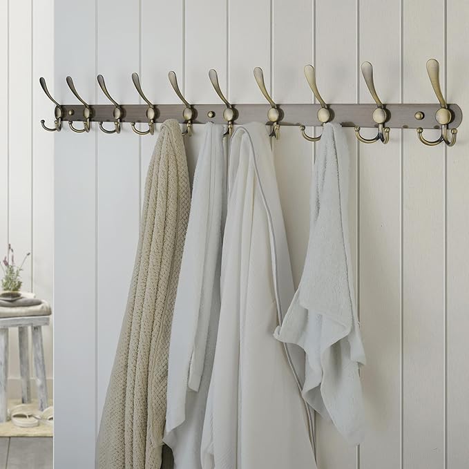 Dseap Coat Rack Wall Mount - 38” Long 10-Tri-Hooks Heavy Duty Coat Hanger Rail Wall Hooks for Hanging Coats Hats Clothing Clothes Purse Mudroom Entryway, Bronze-NeatNest
