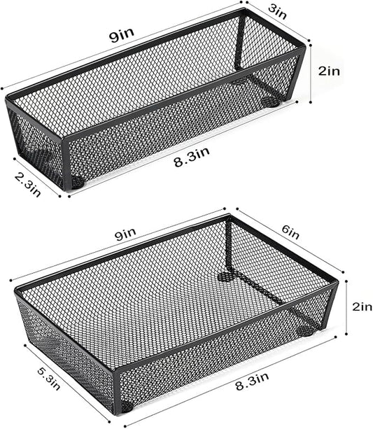 BYCY Silverware Drawer Organizer, Mesh Utensil Organizer for Kitchen Storage, Black Steel Metal Mesh Tray for Flatware Fork Spoon Knife… (9 * 3-5P-Black)-NeatNest
