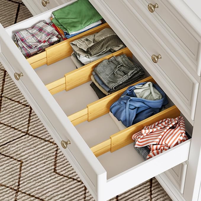 BAMEOS 4" High Drawer Dividers Bamboo Separators Organization Expandable Organizers for Kitchen Bedroom Bathroom Dresser Office 4-pack-NeatNest