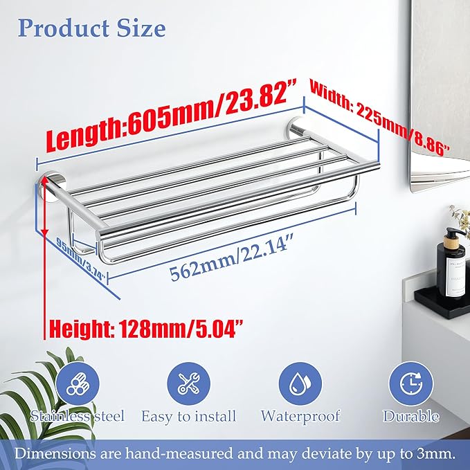 Alise 24-Inch Bathroom Lavatory Towel Rack Towel Shelf with 2 Towel Bars Wall Mount Towel Holder,GYT7060-C SUS 304 Stainless Steel Polished Chrome