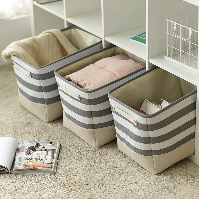TheWarmHome Extra Large Cube Storage Bins Baskets for Organizing, Sturdy Fabric Storage Basket Cube W/Handles, Decorative Foldable Storage Baskets for Shelves Closet Nursery Toy (3 Pack 16×12×12inch)-NeatNest