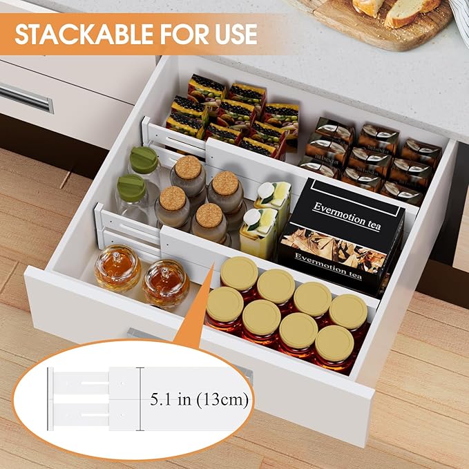 Bamboo Drawer Dividers,17-22" Adjustable Kitchen Drawer Organizer for Clothes,4 Pack Expandable Drawer Organization Separators for Bedroom,Bathroom,Dresser and Office,White-NeatNest
