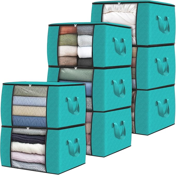 Fab totes 8 Pack Clothes Storage, Foldable Thick Fabric Blanket Storage Bags, Containers for Organizing Bedroom, Closet, Clothing, Comforter,Closet Organization with Handle,Green-NeatNest