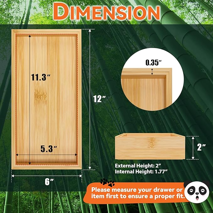 Bamboo Drawer Organizer - Silverware & Utensil Organizer, Stackable, 2 Pcs, Wooden Storage Box Tray (Bamboo, 12 X 6 X 2 Inch)-NeatNest