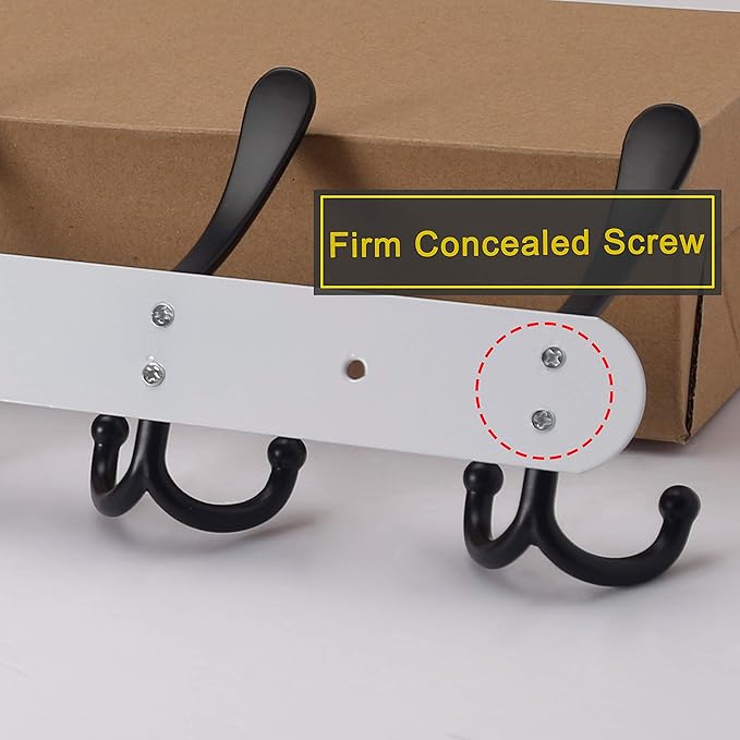 Dseap Coat Rack Wall Mount - 29.5” Long 8-Tri-Hooks Heavy Duty Coat Hanger Rail Wall Hooks for Hanging Coats Hats Clothing Clothes Purse Mudroom Entryway, White & Black-NeatNest
