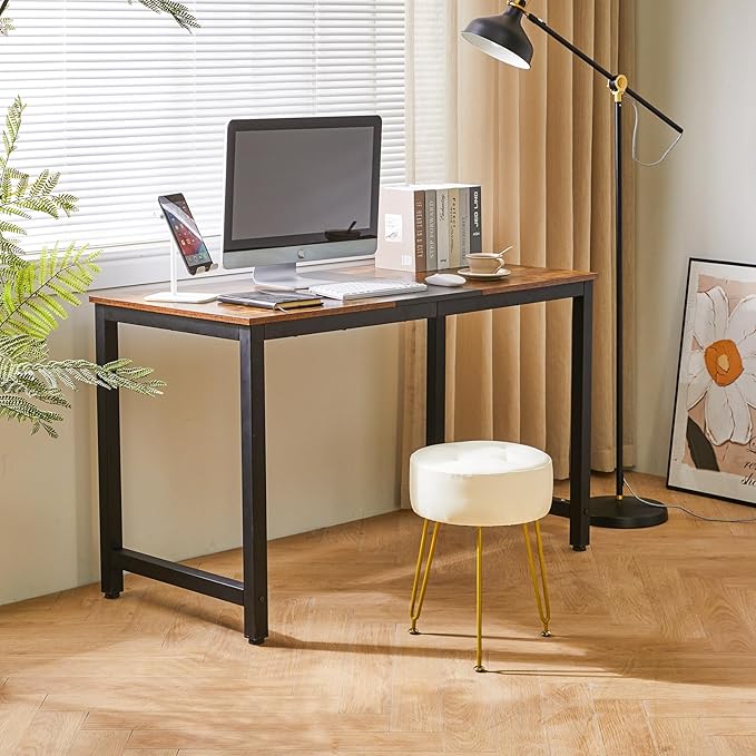 IBUYKE Faux Leather Round Footrest Stool, Makeup Vanity Stool Side Table, PU Dressing Table Seat, Pouf Couch Stool, Golden Steel Legs, White LG-31W