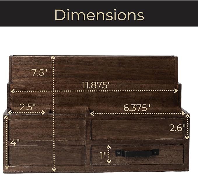 BLU MONACO Brown Wood Mail Organizer with Drawer & Pen Holder – Desk Organizer for Bills, Storage, Countertop & Kitchen-NeatNest