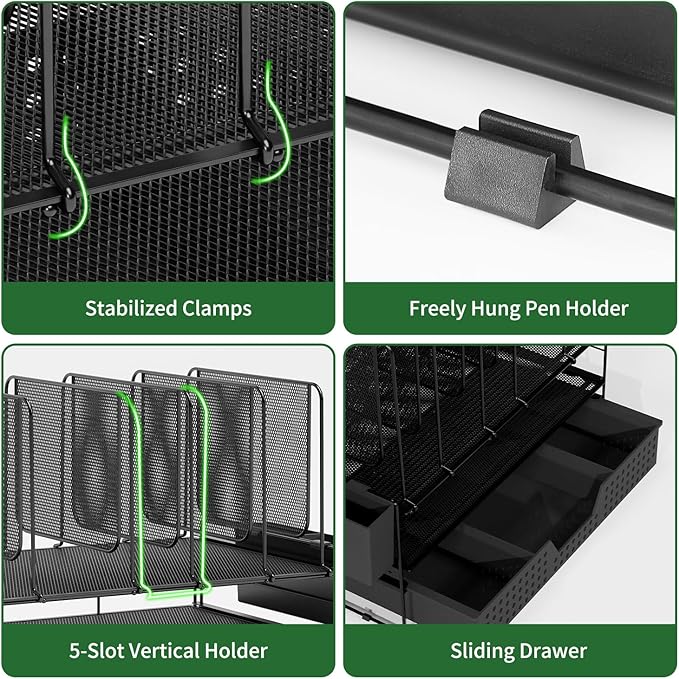 Desk Organizer, Office Organization with Vertical File Holder, File Organizer with Drawer and Pen Holder, Desk Accessories and Workspace Organizers for Home Office (Black)-NeatNest