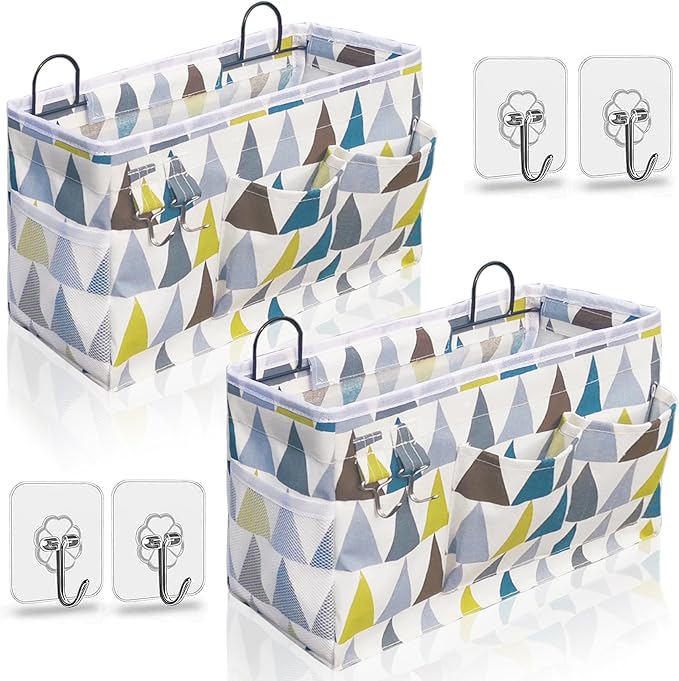 2pcs Large Wall Hanging Organizer Bag, Linen Fabric Door Hanging Storage Baskets with Pockets, Waterproof Bin for Kitchen, Bedroom, Office, RV Camper (Colors)-NeatNest