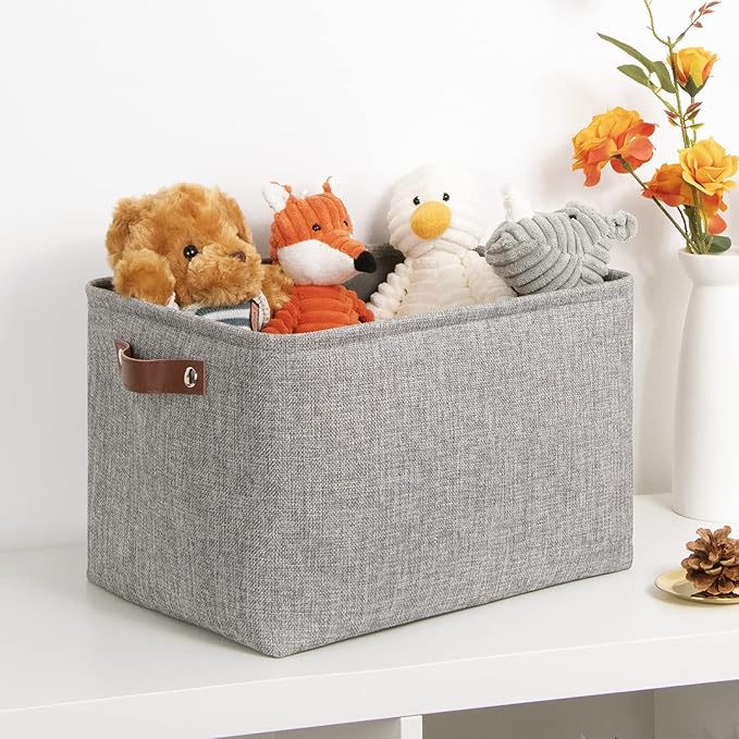 DULLEMELO Fabric Storage Basket for Shelves/Closets, Collapsible Rectangle Basket for Organizing Clothes, Toys, Towels, Books, Laundry, Nursery, Dog Toy Basket Empty (Gray)-NeatNest