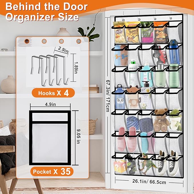 Aheroi 35 Pockets Large Over the Door Organizer, Breathable Mesh Pockets Shoe Organizer, Hanging Shoe Organizers Mesh Closet Shoe Holder Hanger Holds Up to 40 lbs, Space Saving Shoe Rack
