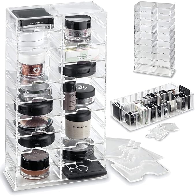 byAlegory Acrylic Universal Makeup Organizer Tower w/Removable Dividers Can Stand or Lay Flat on Vanity Desk or in Drawer | 20 Space Cosmetic Storage Container - Clear-NeatNest
