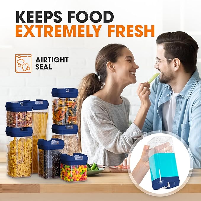Cheer Collection Airtight Food Storage Containers, Kitchen Storage Containers for Pantry, Set of 7 Food Containers with Lids Airtight, Pantry Storage Containers & Organizers with Lids, Navy Blue