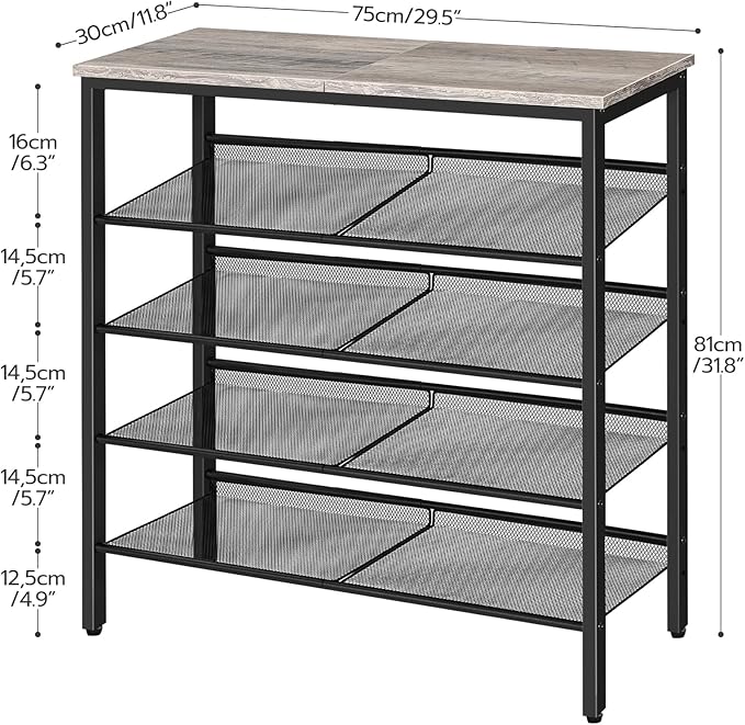 HOOBRO Shoe Rack for Entryway, 5-Tier Shoe Organizer with Adjustable Mesh Shelves, 16-20 Pairs of Shoes, Spacious Floor Mount, Metal, Industrial, Shoe Shelf for Closet, Greige BG12XJ01-NeatNest