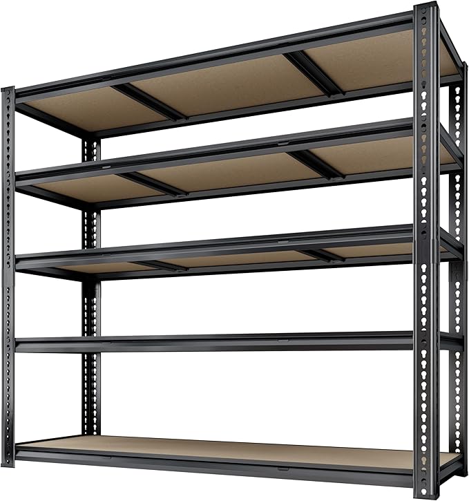 48"W Garage Shelving, 2650LBS Storage Shelves heavy duty, 5 Tier Metal Shelving Unit Adjustable Garage Shelves Heavy Duty Shelving for Warehouse,Commercial, Kitchen, 48" W × 18" D × 72" H, Black