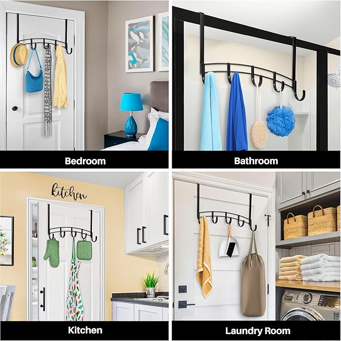 LYNK Professional® Home™ Over Door Hooks Rack - 5 Hook Over Door Hanger - Over Door Towel Rack - Hanging Towels or Clothes - for Bathroom, Bedroom or Laundry Room – Lifetime Ltd. Warranty - Black