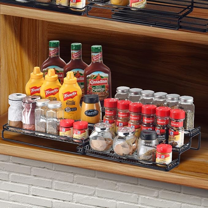 GONGSHI Spice Rack Organizer for Cabinet, Pantry and Countertop, 3 Tier Expandable Seasoning Shelf, Chrome-NeatNest