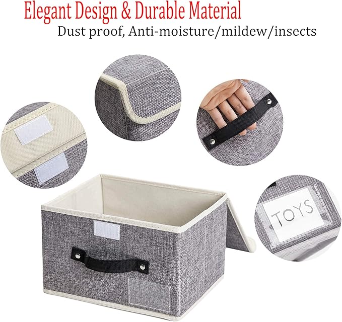 Small Storage Boxes with Lids 2 Pack Linen Collapsible Cube Storage Basket with Handle & Label, Jane's Home Foldable Fabric Storage bins for Shelf & Closet to storage Clothes & Toys-NeatNest