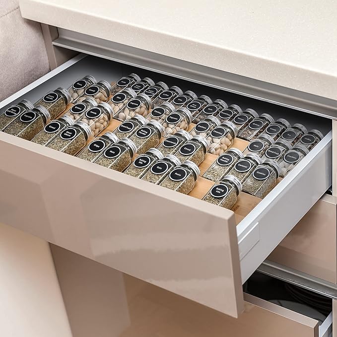 Bamboo Spice Rack Tray - Spice Drawer Organizer for Kitchen Cabinets Storage and Organization (Jars Not Included)-NeatNest