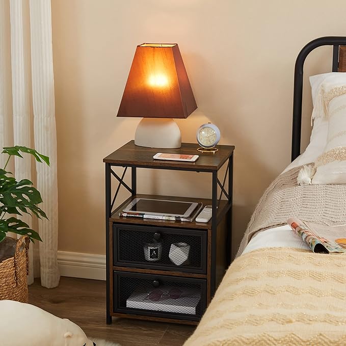 VECELO End Side Table, Modern Night Stand with Storage Space and Door, Set of 2 Nightstands for Living Room,Bedroom,Lounge,Antique Brown