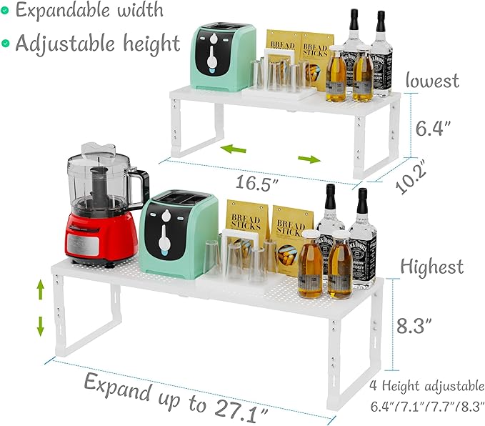 Adjustable Expanable Stackable Spice Rack Shelf Pantry Storage Organizer for Kitchen Cabinet,Countertop,Bathroom and More.Space is no Longer Limited(2Packs/White/Large)-NeatNest