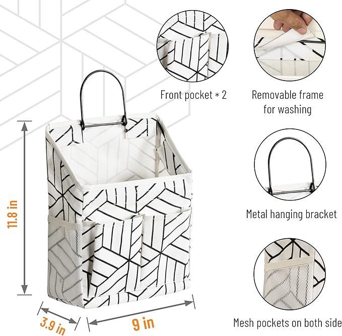 2pcs Wall Hanging Storage Bag, Small Door Closet Linen Fabric Pockets Organizer, Waterproof Multi Functional for Living Room Bedroom Bathroom Kitchen RV Camper with Hooks Pattern Whtie-NeatNest