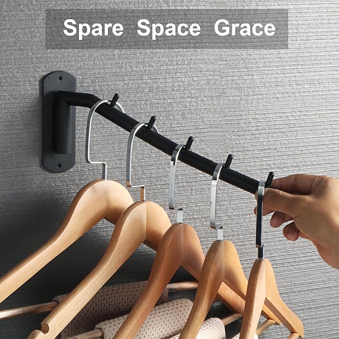 Alise Swing Clothes Hanger Rack,Black Garment Racks Wall Mounted Clothes Bar-Hanger Hooks Heavy Duty Folding Drying Rack Clothing Hanging System Closet Storage Organizer,Pack of 2-NeatNest