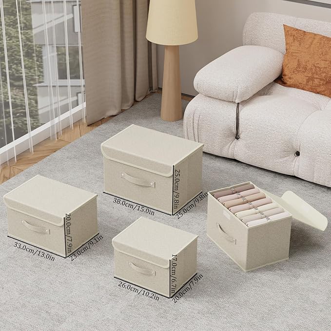 Fabric Storage Bins Cube Organizers with Flip-Top Lid and Handles,Storage Boxes for Organizing Home,Office,and Closet,Grey and Beige,3 Pack 13 X 9.1 X 7.9 in-NeatNest